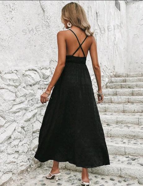 Dlhé letné čierne šaty, s