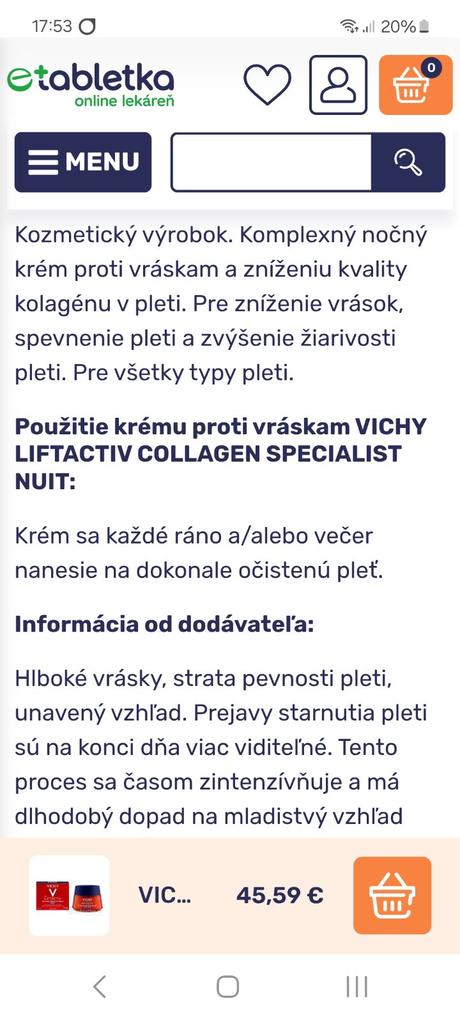 Vichy specialist night proti vráskam, 