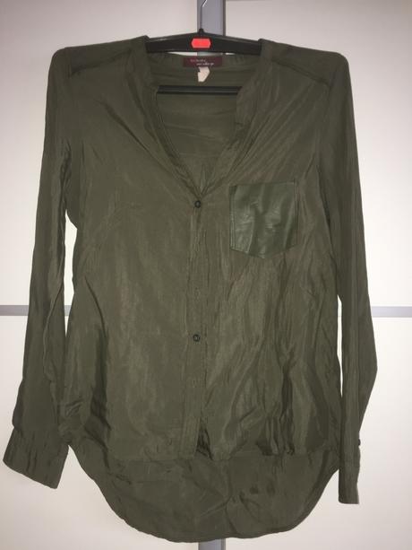 Khaki košeľa s koženým vreckom, bershka,s