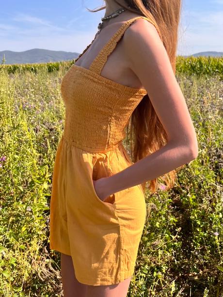 H&m bavlnený overal s riasením a bočnými vreckami, h&m,xs