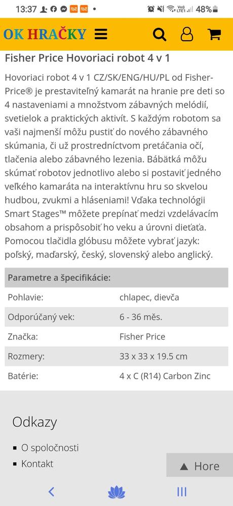 Hovoriaci robot fisher price 4v1 v slovenčine, 