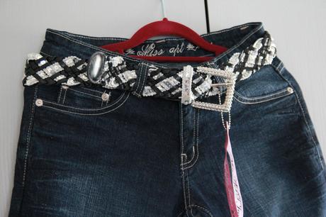 Tmavo modré dámske široké rifle s opaskom s, s