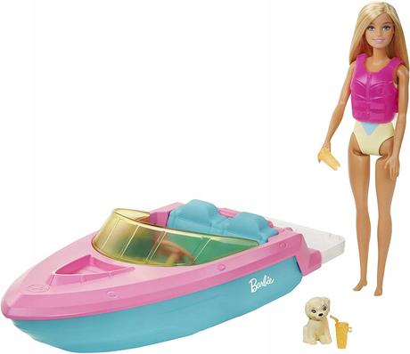 Mattel barbie čln s bábikou a psíkom grg30,
