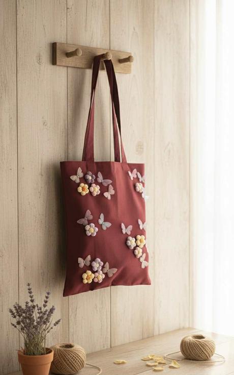 Ručne zdobená plátená taška,