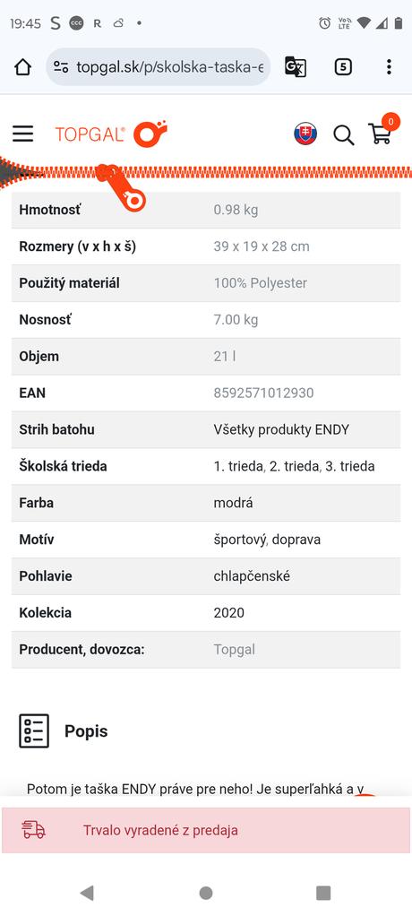 Školská taška topgal, 