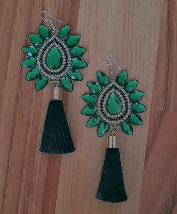 Handmade náušnice so strapcami, smaragdové,