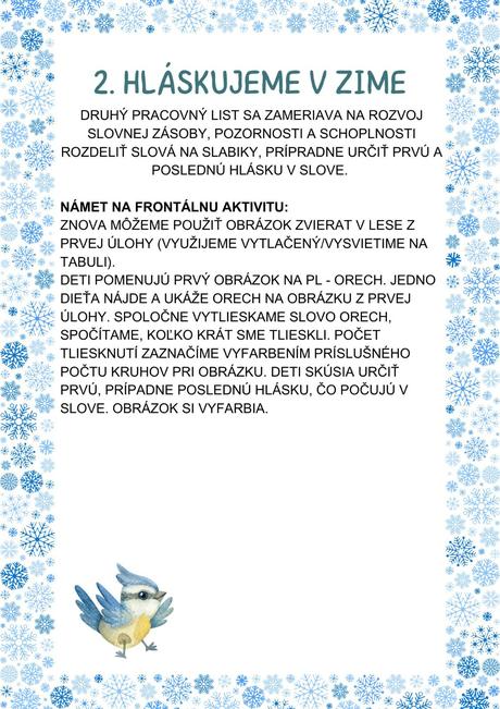 Pracovné listy - zima medzi zvieratkami, 