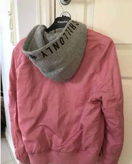 Štýlová ružová prechodná bomber bunda h&m s kapucň, h&m,164