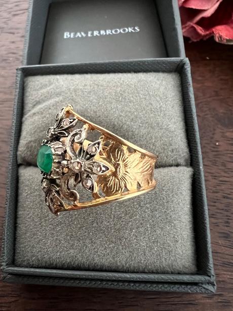 Velmi stary stieborny prsten pozlateny 18k zlatom, 