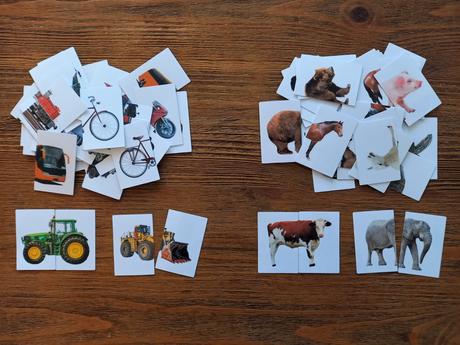 2 zložkové puzzle zvieratá alebo doprava, 