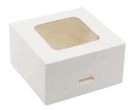 Biela krabica na cukrovinky s okienkom 13cmx13cmx7,