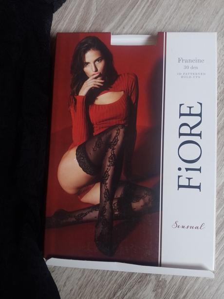 Čierne vzorované samodržiace pančuchy francine 30d, s