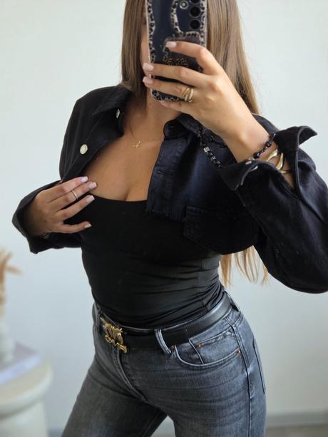 Crop rifľová bundička/košeľa m/l/xl, bershka,l