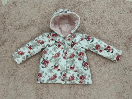 Obojstranná ružová bundička (kabátik) s kvietkami, 68