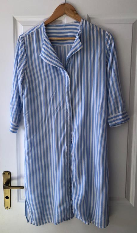 Modro - biele pásikavé šaty/blúzka, s/36, s
