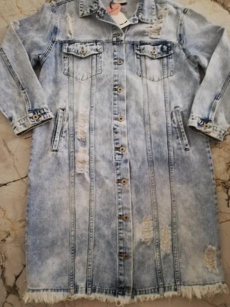Dámska predlžená denimová bunda veľkosť l, l