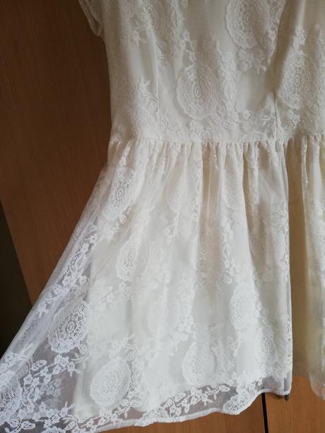 Šaty so španielskou čipkou vo farbe ivory 36/38, h&m,36