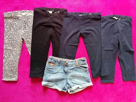 4x 3/4 legínky + kraťasky na donosenie, h&m,122
