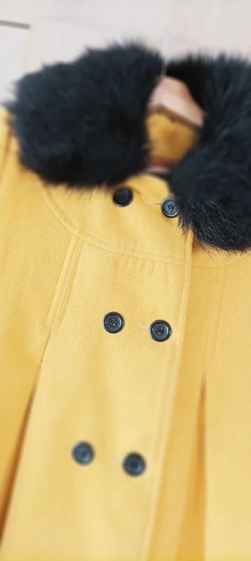 Elegantný žltý vlnený kabát, paleto strih, s