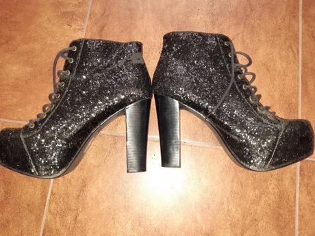 Vysoke členkove čižmičky na platforme, flitrové, 40