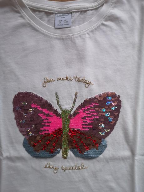 Tričko s motýľom z premenlivých flitrov, lindex,128