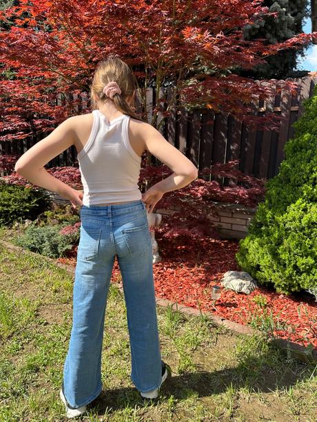 Elastické zvonové nohavice 2 kusy, h&m,140