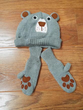 B1188 čiapka+rukavice, medvedík, 86