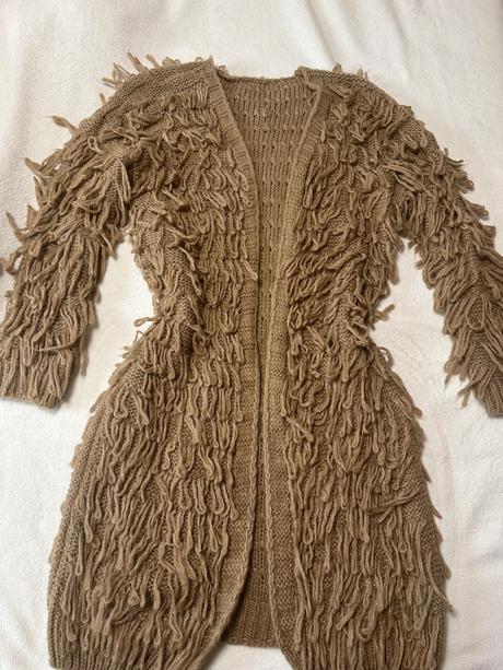 Koňakový dlhý kardigán bez zapínania, 