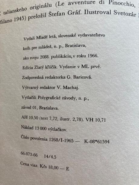 Pinocchio carlo collodi krásna retro kniha (1966),