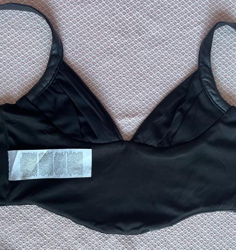 Čierny korzetový koženkový crop top, amisu, xs/34, amisu,xs