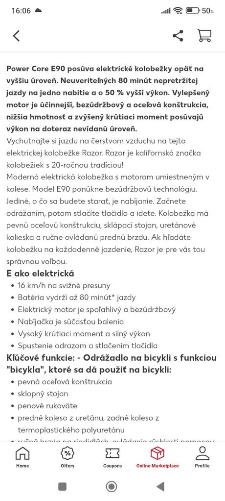 Detská elektrická kolobežka, razor