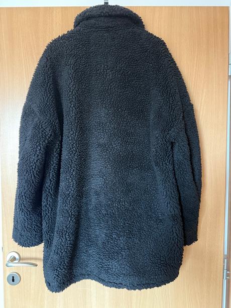 Čierny teddy kabát, h&m,l