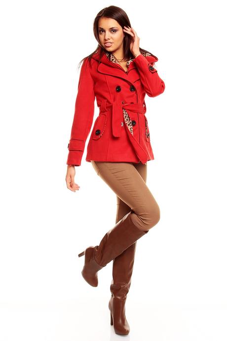 Červený kabát s tigrovinou veľ xl, xl