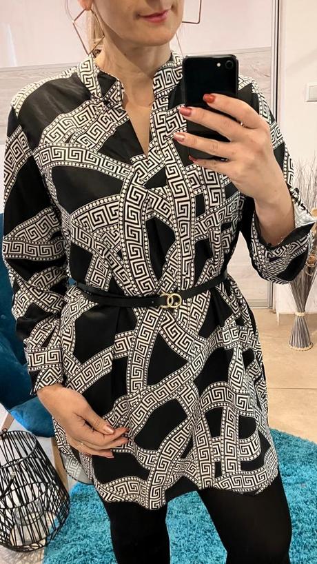 Dámska tunika s opaskom čierno-biela, l / m / s