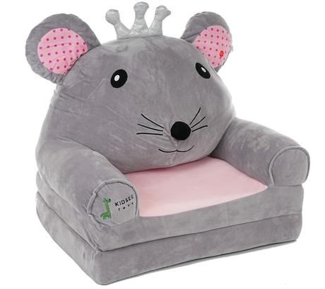 Plyšové kresielko rozkladacie 3v1 - myška, sivá /r,