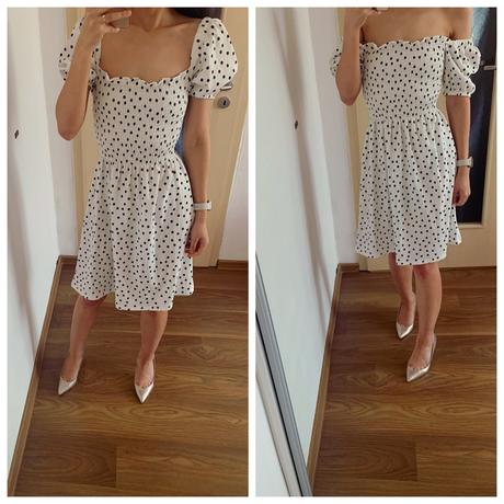 Nadherne bodkovane saty s balonovymi rukavmi, f&f,xs