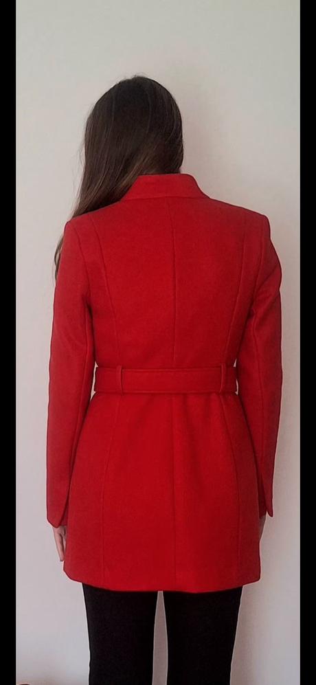 Červený elegantný kabát, f&f,xs
