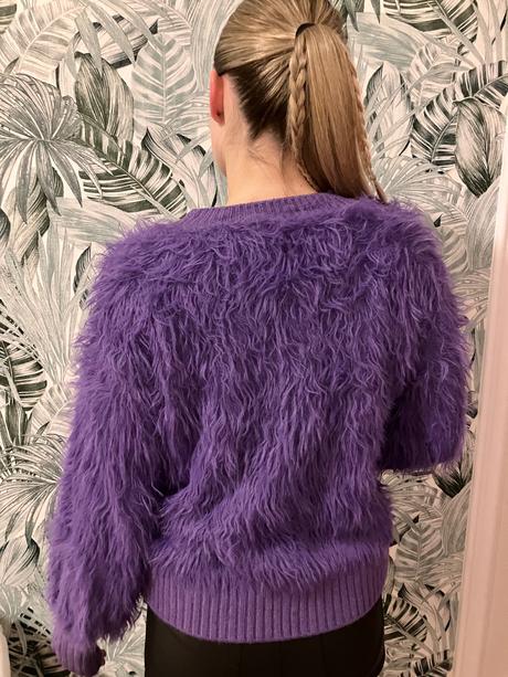 Dámsky huňatý sveter fialový l/xl, l / xl