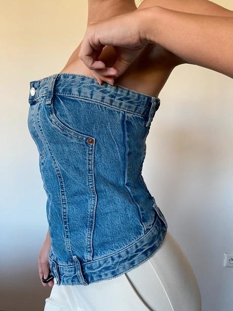 Zara denimový korzetový top m, zara,s