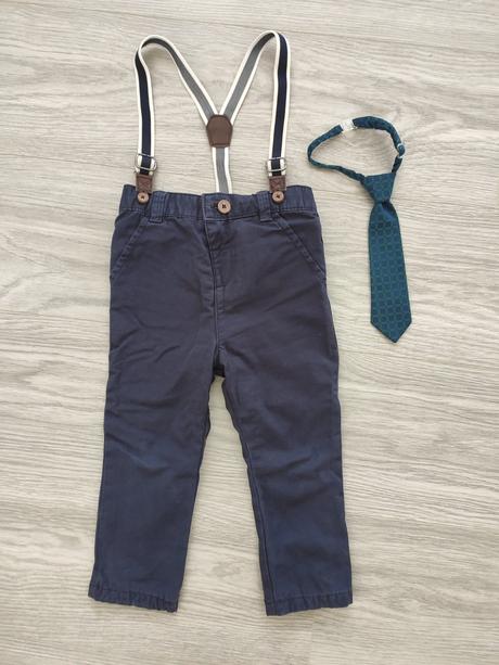 Č.86 elegantné nohavice podšité s trakmi + kravata, f&f,86