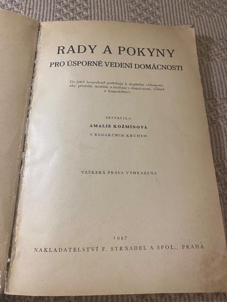 Stará retro kniha rady a pokyny 1947,