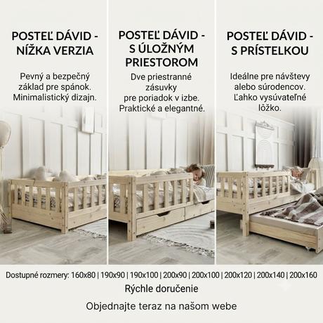 Detská montessori posteľ z masívu, rôzne veľkosti, šírka (cm): 140,dĺžka (cm): 200