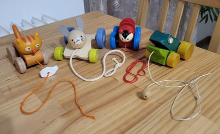 4x drevená ťahacia hračka - zvieratká, 