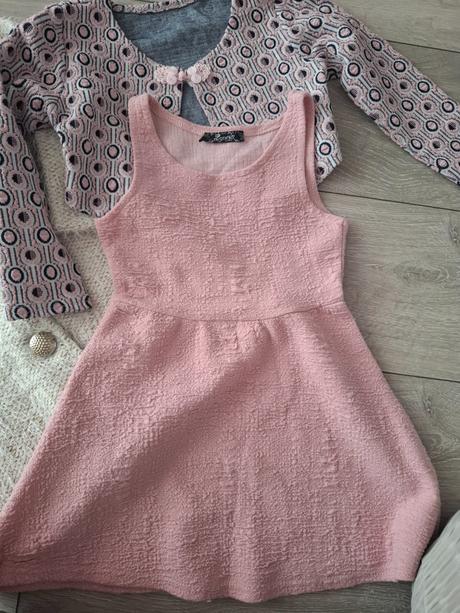 Bezovy kabatik + ruzove saty s bolerkom zdarma, 104