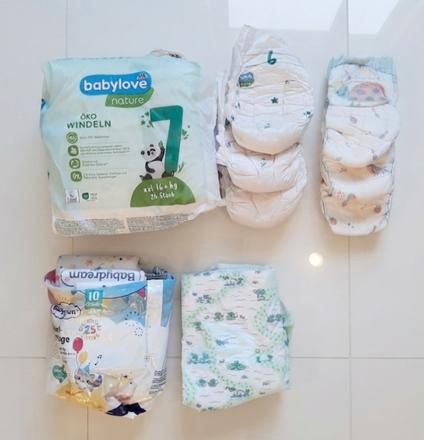 Plienky (21 ks) a jednorázové podložky (4 ks), babylove,7 kg - 18 kg