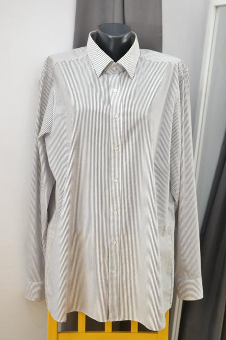 Pánska biela košeľa s hnedým pásikom 44, l