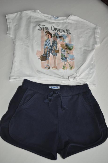 Letný set modrý, tričko cropp s uzlom a šortky, mayoral,134