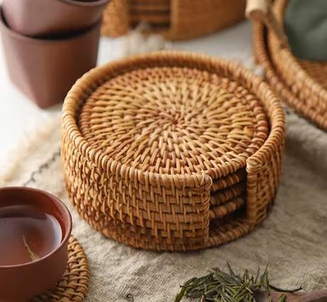 6 ks/sada ratanových podložiek pod poháre, 