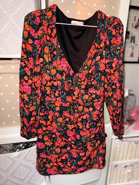 Kvetovane šaty mini s dlhym rukavom pull&bear, pull&bear,m