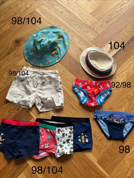 Plavky,klobuky 98/104, 86–98